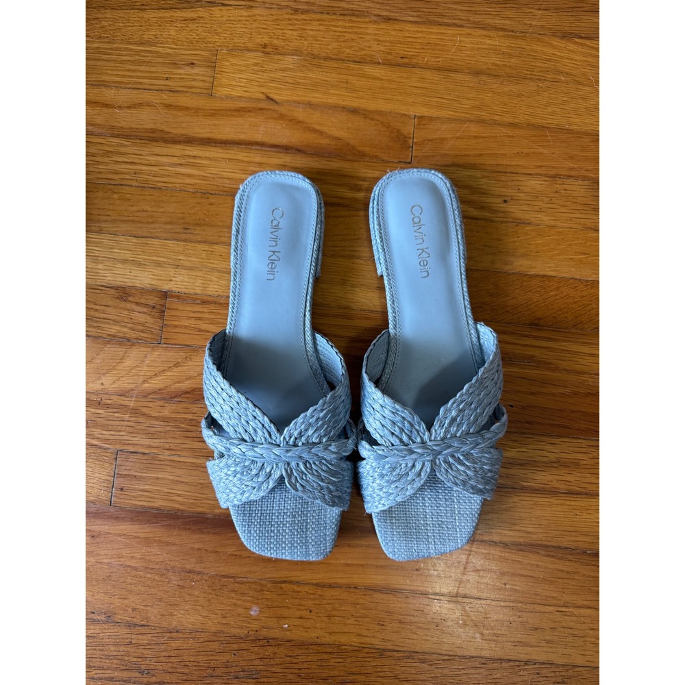 Calvin Klein Toukie Blue Woven‎ Flat Heel Vegan Slide Sandal Size 9.5